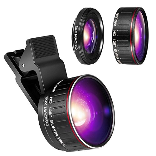 Crenova Phone Camera Lens Kit, 0.45x Wide Angle Lens, HD 128Â° Super Wide Angle 20X Macro Lens, Clips-On Cell Phone Lens for iPhone/Samsung/Android/Most Smartphones and Tablets