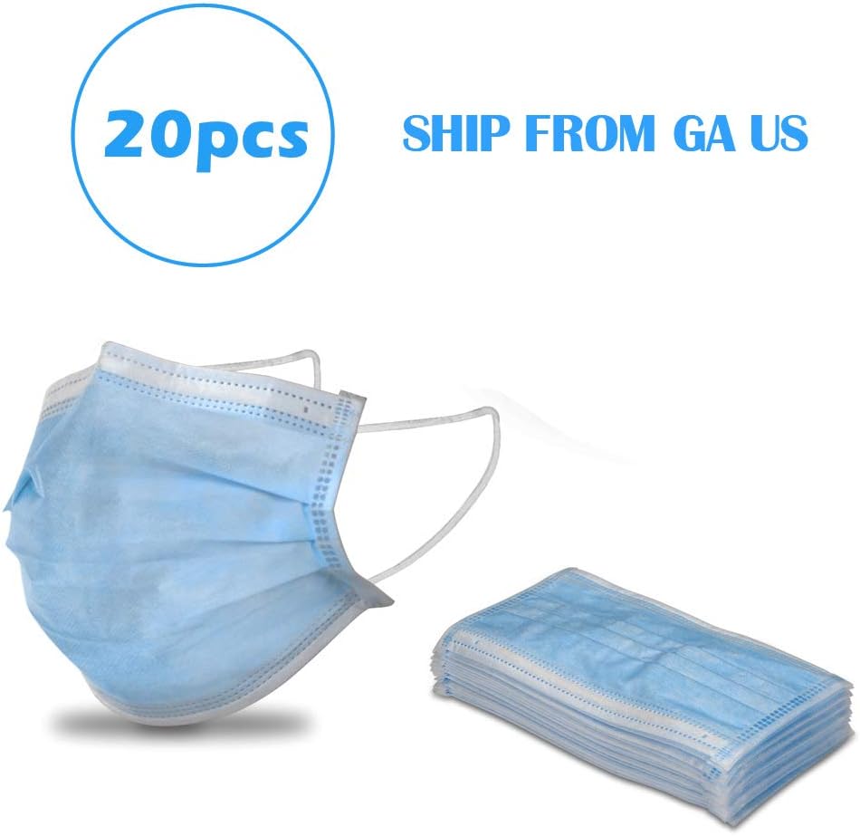 Industrial Medical Safety Breathable Mask, Blue Disposable Surgical Mask, Respirator with Earmuffs (20 PCS)
