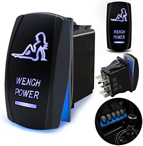 FABOOD F Waterproof 5 Pin WENCH POWER Rocker Switch Laser SPST ON/OFF Two LED Backlit Blue Light 20A 12V For Auto Automotive Motorcycle Truck Boat Marine Off-Road ATV Replace Kit (with Jumper Wire)