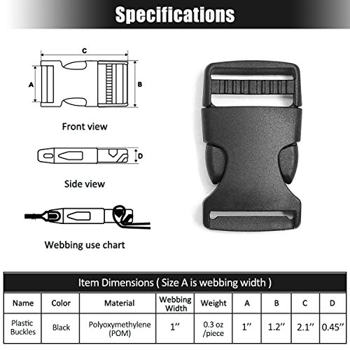 20 Pack 1 Inch Side Release Plastic Buckles ( Black )