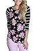 Bdcoco Women's Striped 3/4 Sleeve Floral Print T-Shirts Casual Blouse Tops Large