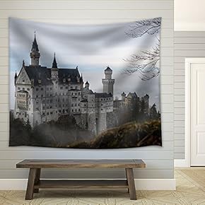 Ancient Castle with Fog - Fabric Wall Tapestry Home Decor - 51x60 inches