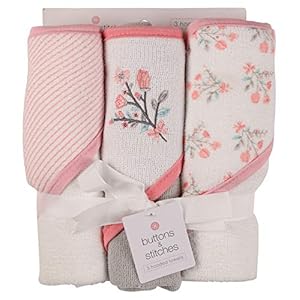 Buttons and Stitches Baby Infant 3 Pack Hooded Towel