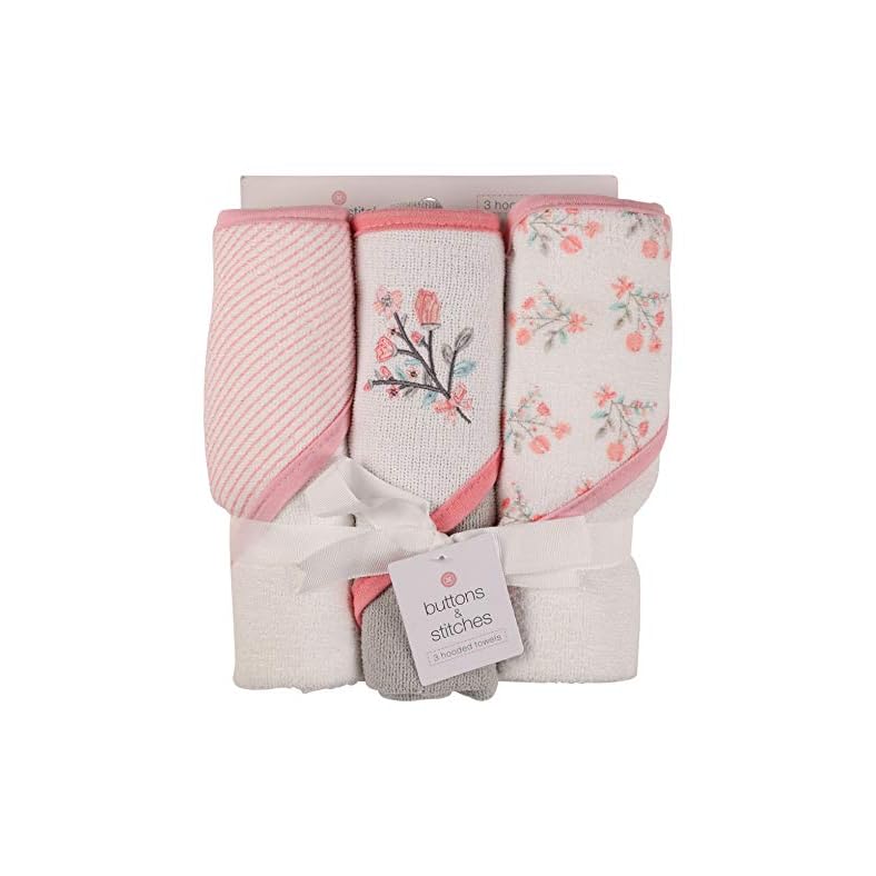 Buttons and Stitches Baby Infant 3 Pack Hooded Towel
