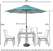 Amazon Com Abba Patio 11 Feet Striped Patio Umbrella Outdoor Table Market Umbrella With Push Button Tilt And Crank Turquoise Striped Garden Outdoor