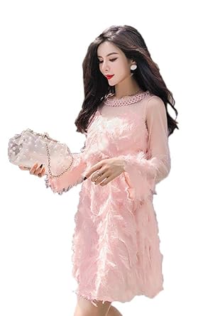 Amazon 新しい韓国版 婦人服 毛毛透視 ラッパの袖 A字のスカート