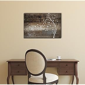 Abstract Tree Canvas Wall Art - Leaves Blown Away by Wind from White Tree on Vintage Wood Style Background - Gallery Wrap Modern Home Art | Ready to Hang - 12x18 inches