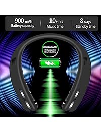 Auriculares Bluetooth, seobiog portátil alrededor del cuello altavoz, Bluetooth Neckband auriculares con micrófono auriculares y retráctil (inalámbrico portátil Bluetooth 4.2, cancelación de ruido.IPX6), Negro