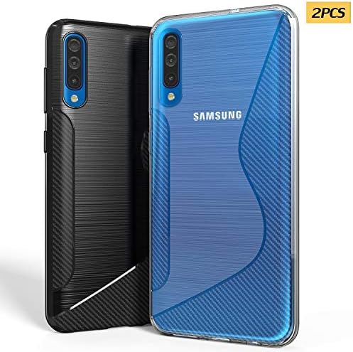 (2 Pack) VSCASE Samsung A50 Case, Slim Fit Anti-Fingerprint and Scratch Resistant Soft TPU Grip Protective Phone Case Cover for Samsung Galaxy A50 2019-1 Clear, 1 Black