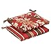 Pillow Perfect Reversible Floral Stripe Indoor/Outdoor Square Corner Chair Seat Cushion with Ties, Plush Fiber Fill, Weather, and Fade Resistant, 16
