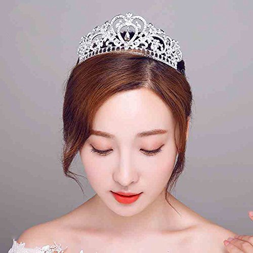 NIPOO Rhinestone Crystal Wedding Tiaras Bridal Princess Queen Crown Party Birthday Headpieces Deco for Cake Topper, Silver