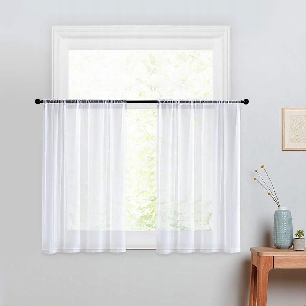 Amazon Com Sheer Tier Curtains White 24 Inch Length Bathroom Short Sheer Curtains Kitchen Tiers Cafe Curtains Voile Half Window Curtains Basement Rod Pocket 2 Panels Kitchen Dining