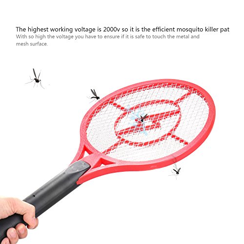 Electric Bug zapper, ALLOMN Fly Mosquito Swatter Racket with Battery Operated Unique 3-Layer Safety Mesh for Indoor Outdoor Pest Control (Red)