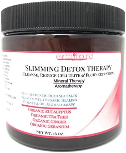 SLIMMING DETOX THERAPY / 100% Pure Authentic Dead Sea Spa Quality Bath Salts / Cleanse, Reduce Cellulite &amp; Fluid Retention / Organic Essential Oils of Eucalyptus, Tea Tree, Ginger and Geranium - 16 oz