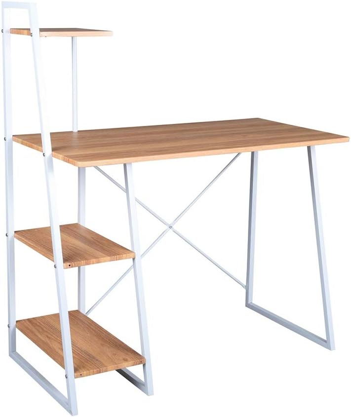 FurnitureR Computer Desk with Storage Drawer Modern Laptop Writing Study Table with 4 Tier Bookshelves Home Office Compact Multipurpose Workstation for Home Office