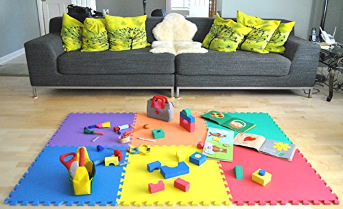 Non-Toxic 24" X 24" X ~9/16" Extra Thick Non-Recycled Quality Rainbow Baby Waterproof Playmats (Set of 6): Red, Orange, Yellow, Green, Blue & Purple