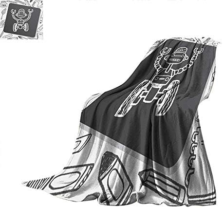 Angoueleven Lightweight All-Season Blanket Robot Doodle Throw Blanket 70"x50"