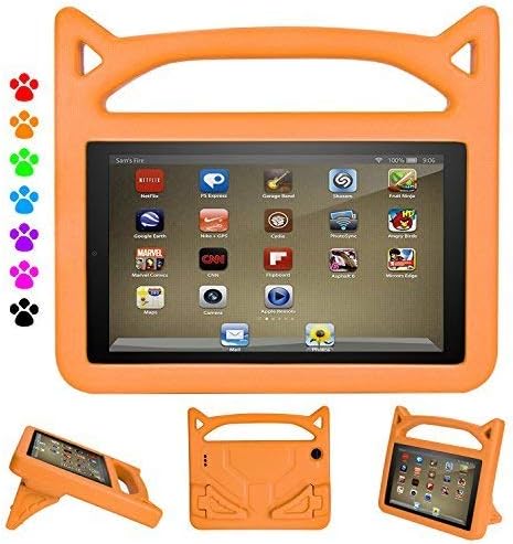 ThreeJ Fire HD 8 Tablet Case, Shockproof Handle Friendly Convertible Stand Kids Case for Fire HD 8 inch Tablet (Compatible with 7th and 8th Generation Tablets, 2017 and 2018 Releases), Orange