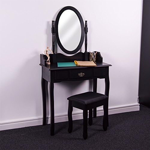 Vida Designs Nishano 1 Drawer Dressing Table Adjustable Mirror Stool Bedroom Makeup Dresser Desk Furniture, Black