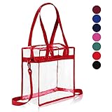 BAGAIL Clear Cross-Body Messenger Shoulder Zippered Bag w Adjustable Strap, NFL & PGA Stadium Security Approved Travel & Gym Clear Tote Bag-12” X 12“ X 6” (Red)