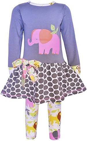 AnnLoren Baby Girls Gray Elephant Jungle Animals Dress Leggings Set 18/24M