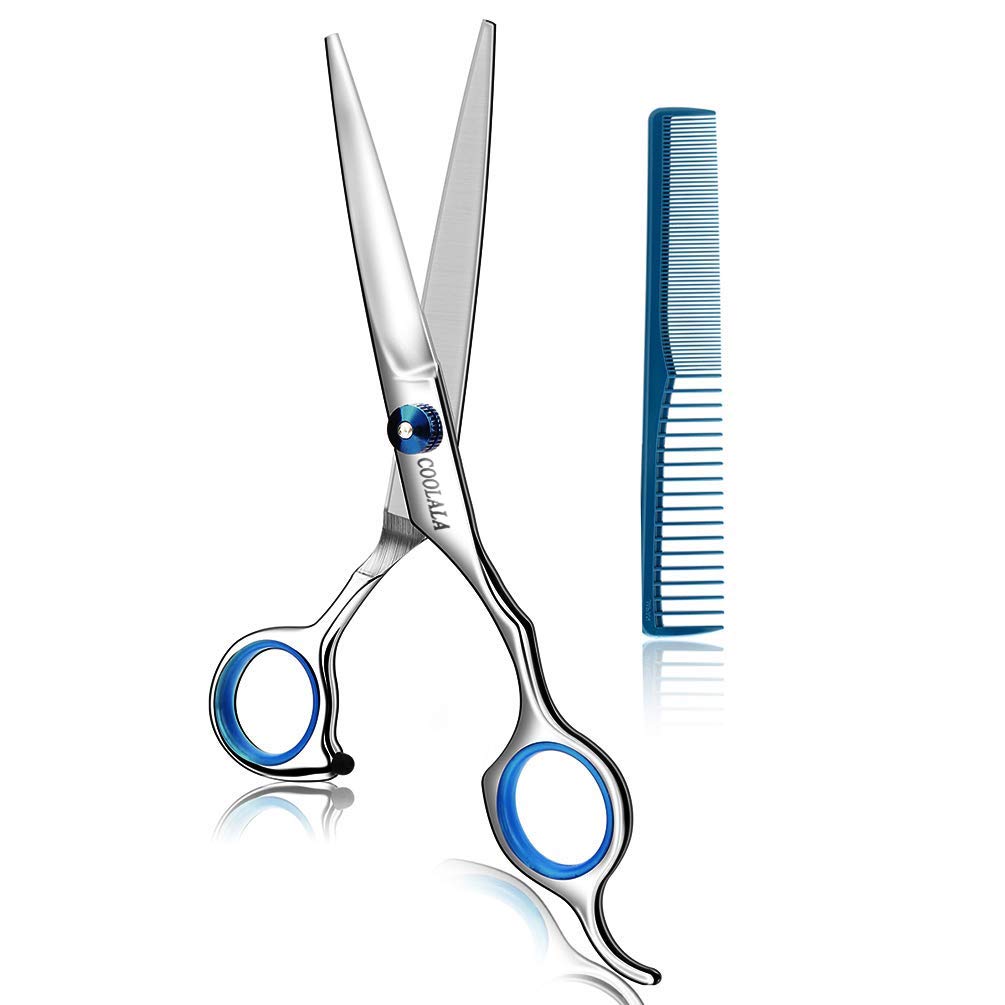 Coolala Stainless Steel Hair Cutting Scissors 6.5 Inch Hairdressing Razor Shears Professional Salon Barber Haircut Scissors, One Comb Included, Home Use for Man Woman Adults Kids Babies