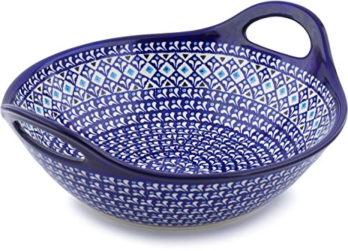 Click Here to See More Images Polish Pottery 12-inch Bowl with Handles (Blue Diamond Dream Theme) + Certificate of Authenticity