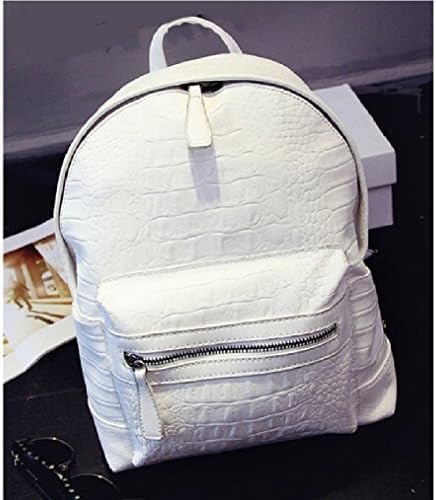 SP-CHARMING Fashion Women Leather Backpacks Alligator Crocodile Schoolbags Hiking Backpack (White)