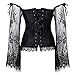 Corset Top for Women with Sleeves Bustier Tank Overlay Lace Floral Sexy Costumes Renaissance Black 2XL