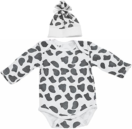 Teeny Toes Ten Cow Print Onesie Bodysuit and Hat White - Black Infant