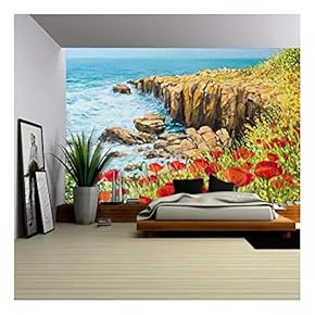 an Oil Painting on Canvas of a Coastal Summer Seascape with a Breeze Blowing - Removable Wall Mural | Self-Adhesive Large Wallpaper - 66x96 inches