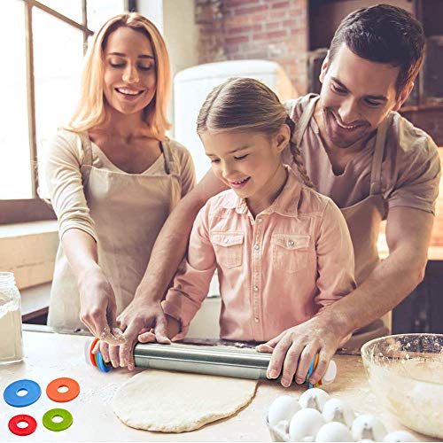 Silicone Baking Pastry Mat, Smooth Non Stick Stainless Steel Roller, Rolling Pins with Adjustable Thickness Rings, for Dough, Baking, Pizza, Pie, Pastries, Pasta and Cookies - Thumbnail 7