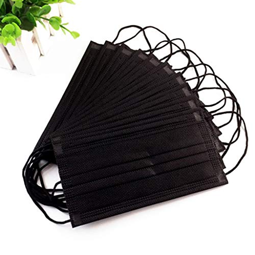 Hacloser Disposable Black Face Mask for Dust, Non-Woven Mouth Mask 3 Layer Smoke Protection Medical Surgical (10Pcs)