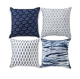 Decorative Throw Pillow Covers for Couch Sofa or Bed Room, Bohemian Cushion Cover Throw Set of 4 Geometric Design 18x18 Elephant Tie Dye Designer Cotton Pillow Cases for Bedroom, Indigo Blue Theme
