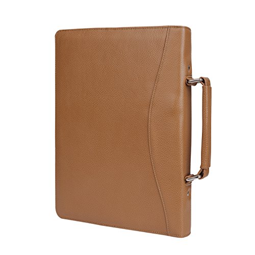 Professional Portfolio Compact Litchi Full-Grain Leather Organizer Zippered Handled Padfolio Case for iPad Pro 12.9,Microsoft Surface Pro3/4,MacBook Air/Pro11''-13'',Surface Pro (yellow)