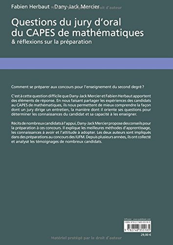 Questions Du Jury Doral Du Capes De Mathématiques French - 