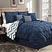 Avondale Manor 7-Piece Ella Pinch Pleat Comforter Set, King, Navy