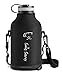 Swig Savvy Vacuum Insulated Stainless Steel Double Wall Wide Mouth Sports Water Bottle with Storage Sleeve, 64 Ounces, Black