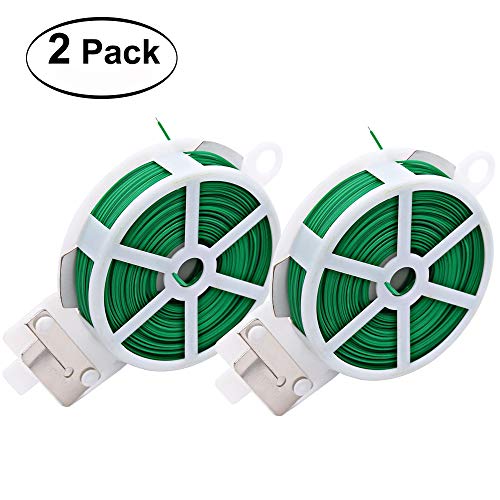 KLOLKUTTA 2 Pack Garden Plant Twist Ties with Cutter, 328 Feet Sturdy Plastic Multi-Use Reusable Rubber Coated Metal Utility Tie for Gardening, Home, Office (Green)