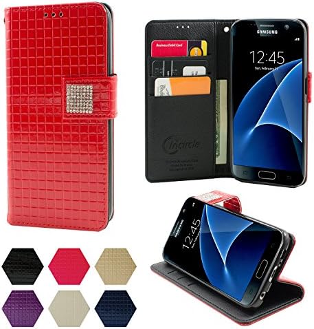 [For Samsung Galaxy S6 Edge] INCIRCLE PU Leather Case, [Made In Korea] Rugged Fashion Cubic Wallet Diary Case [Premium Diamond Studded Diary] 3 Card Slot Cover and 1 Side Pocket for Cash/Personal ID Card + TPU Jelly Case (IVORY)