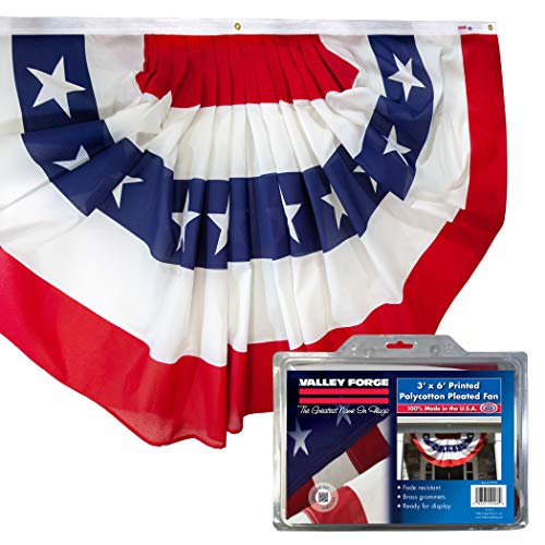 Valley Forge American Fan Flag 3' x 6' Polycotton Sentinel 100% Made In U.S.A. Stars and Stripes Bunting Canvas Header Brass Grommets Model 36636010-5-S