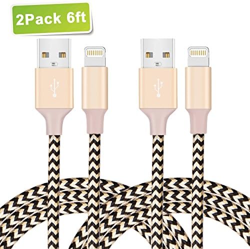 iPhone Lightning Cable, Alanda 2Pack 6FT Nylon Braided Phone Cord iPhone Cable to USB Charging Charger for iPhone X 8 7 Plus 6s Plus SE 5S 5 iPad iPod Nano 7 (Wave Gold)