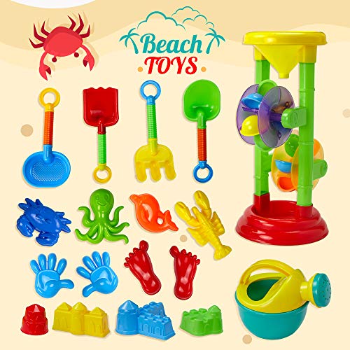 Dragon Too Kids Beach Toy Set -19 Piece Kit in Mesh Backpack Bag - Shovels, Scoops, Buckets, Waterfall, Shapes and More for Sand Castles, Water Play and Sand Boxes - Thumbnail 6