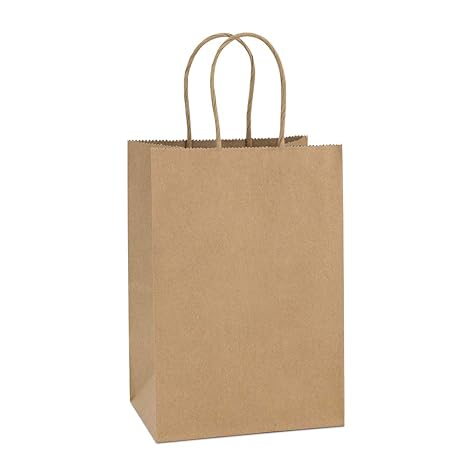 BagDream Kraft Paper Bags 100Pcs 5.25x3.75x8 Inches Small Paper Gift Bags with Handles Bulk, Paper Shopping Bags, Kraft Bags, Party Bags, Brown Bags