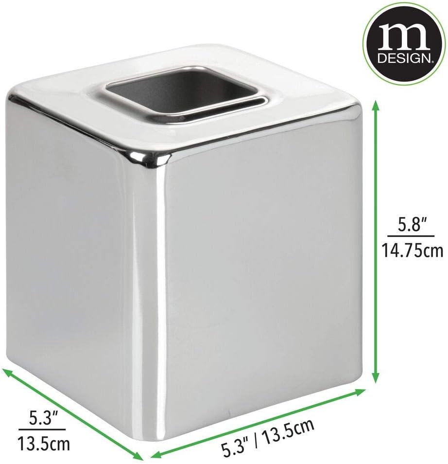 mDesign Modern Square Metal Paper Facial Tissue Box Cover Holder for Bathroom Vanity Countertops, Bedroom Dressers, Night Stands, Desks and Tables - Chrome: Home & Kitchen