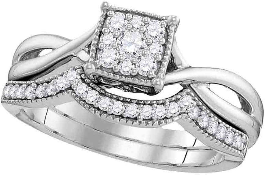 Amazon.com: 10k White Gold Diamond Flower Cluster Bridal Wedding Ring