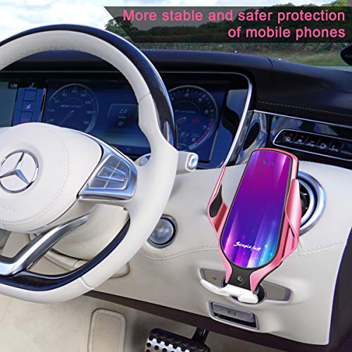 Smart Sensor Wireless Car Charger Mount, Automatic Clamping QC/QI 10W Fast Charging Car Charger Holder Compatible with iPhone 11/Xs/Xs Max/XR/X /8,Samsung Galaxy Note 9/ S9/ S9+/ S8 etc(Pink)
