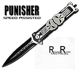 Rogue River Tactical Punisher Glass Breaker Spring Assisted Knife Black Special Forces Skull