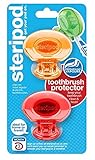 Steripod Clip-on Toothbrush Protector (2-Pack Orange & Red) I Protects Against Soap I Dirt I Hair I Sand I for Travel, Home, Camping - Stay Fresh