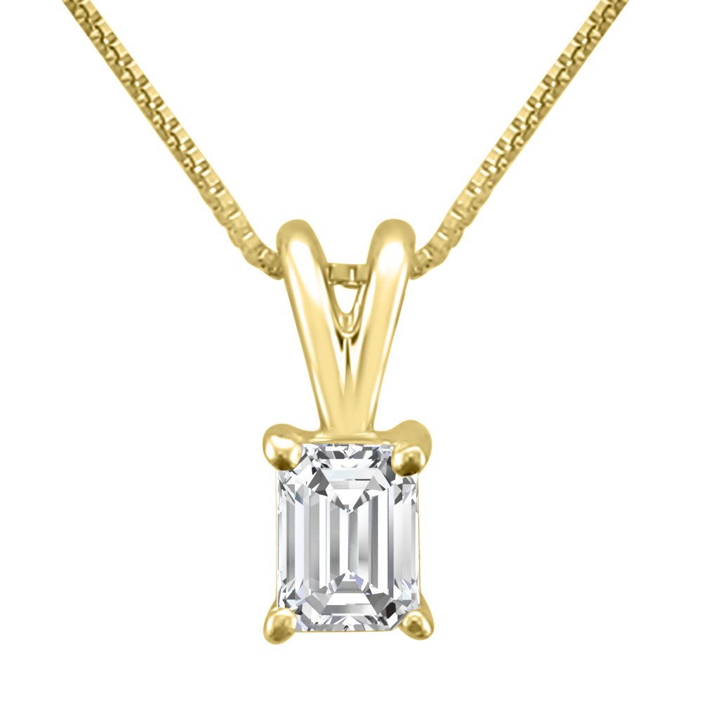 14k Yellow Gold Emeraldcut Diamond Solitaire Pendant
